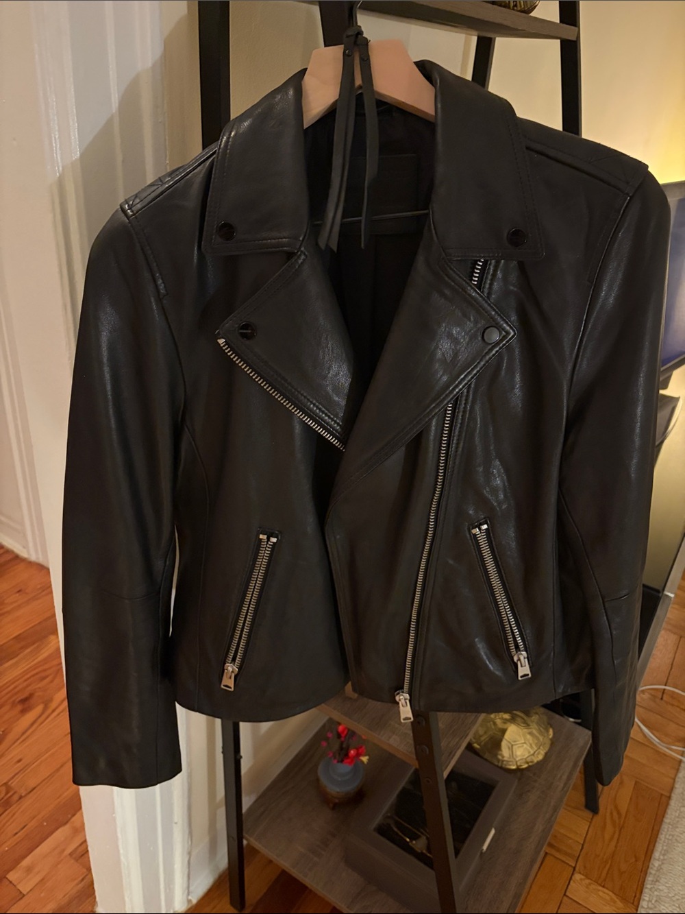 Allsaints Black Leather Moto Dalby Jacket